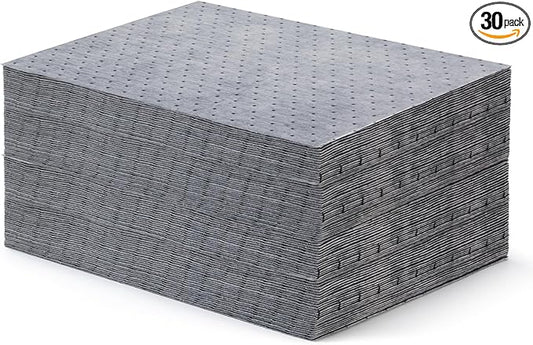 15" x 20" Heavyweight Oil and Water Absorbing Pads,Gray Absorbing Heavy Weight Oil and Water Absorbent Mat Pad 30Pads(Gray)
