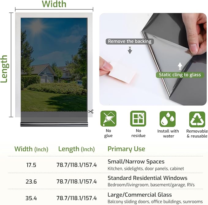 LUTE One Way Window Privacy Film, Window Tint, 23.6" x 118.1" | Sun Blocking UV - Image 7