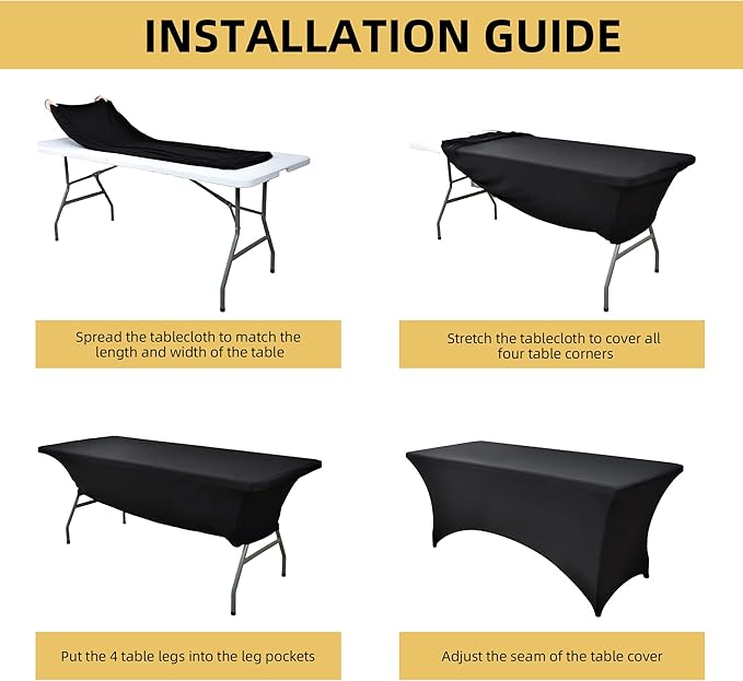 2-Pack 6ft Black Spandex Table Covers - Image 5