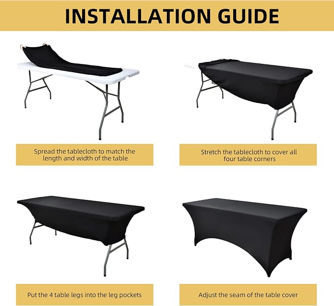 6-Pack 8ft Black Spandex Table Covers - Image 5