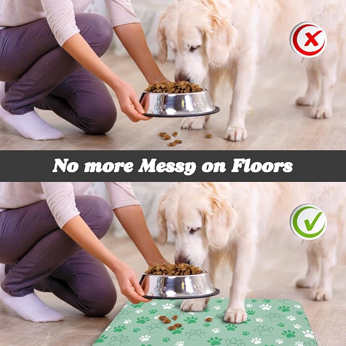 Dog Food Mat, Absorbent Water Bowl Mats Cat Pet Feeding Placemats Green 12 * 20 - Image 5
