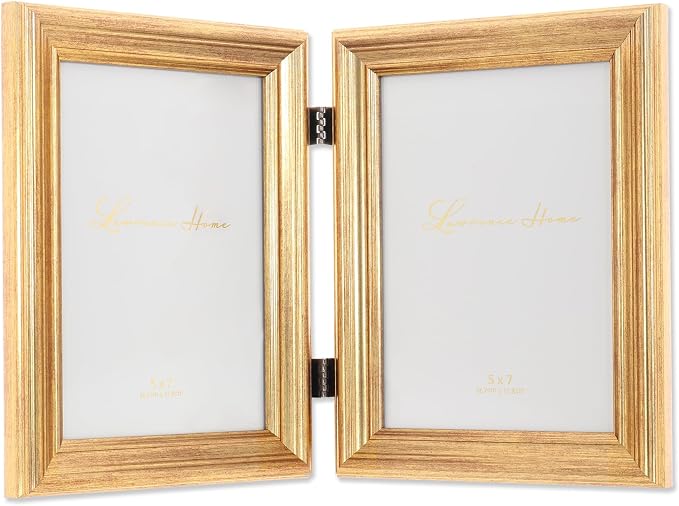 Lawrence Frames 5x7 Hinged Double Sutter Burnished Gold Picture Frame - Image 2