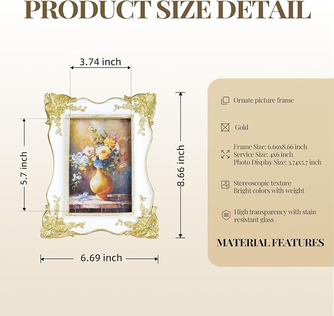 Cuspin 4x6 Picture Frame, Antique Baroque Style Frame - Image 4