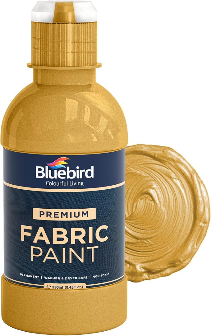 BLUEBIRD Fabric Paint, Light Gold, 8.5 Fl Oz, Permanent Fabric Paints by BluebirdArts