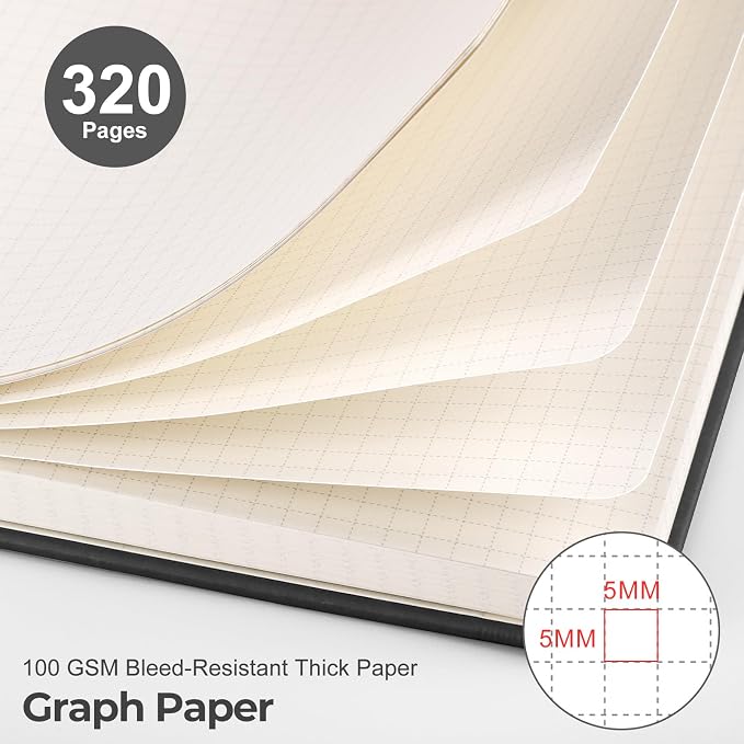EMSHOI Graph Grid Journal Notebook, 320 Pages, A5 Size | Leather Hardcover - Image 3