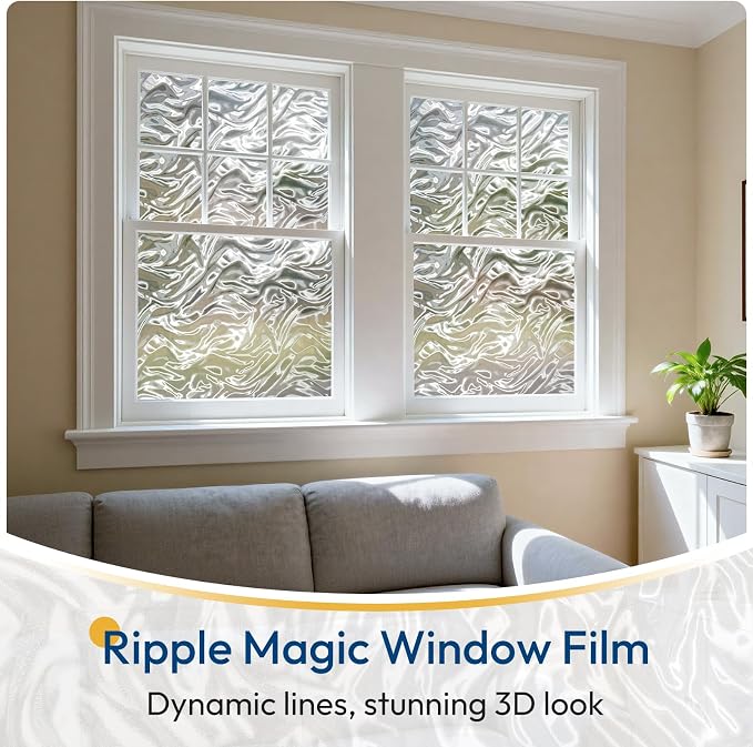 rabbitgoo Frosted Glass Window Privacy Film, Wave Pattern, 35.4" x 157.4" | - Image 9