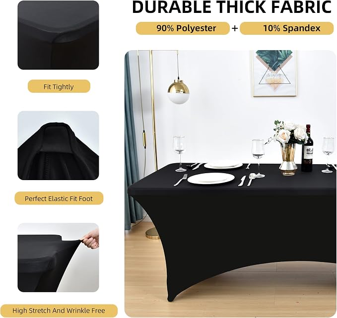 6-Pack 4ft Spandex Black Table Covers - Image 2