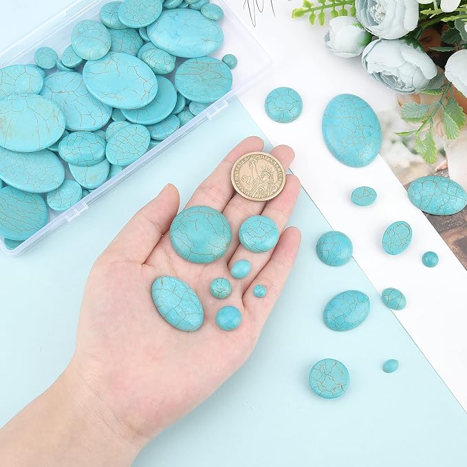 PH PandaHall 84pcs Synthetic Turquoise Stone Cabochons, 7 Sizes Blue Texture - Image 6