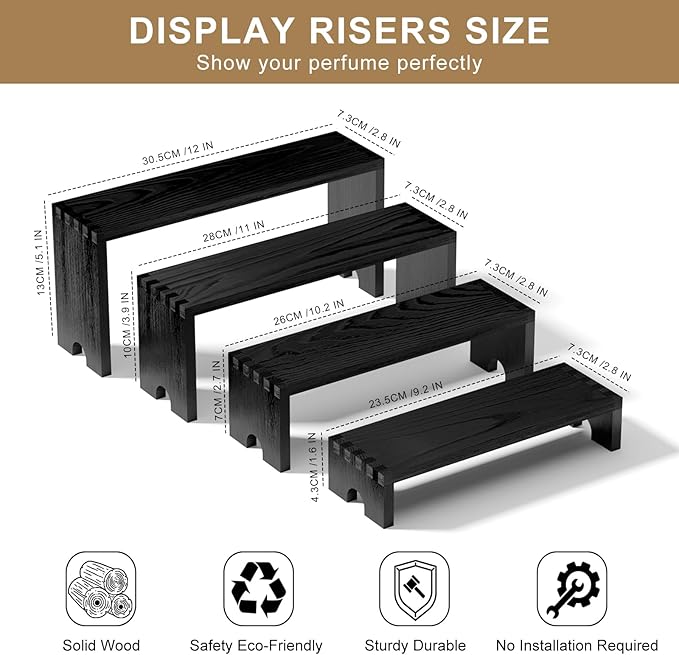 2 Set Black Wooden Tiered Riser Display Stands - Image 8