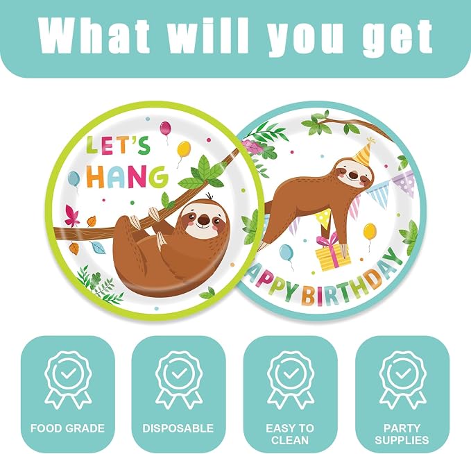 40Pcs Sloth Birthday Party Decorations Supplies Set - Image 3