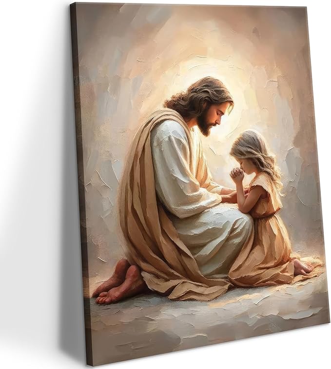 CYPQPCUH Jesus Praying with Girl Wall Art Canvas Print, 16x24in | Wrapped Canvas by wallart