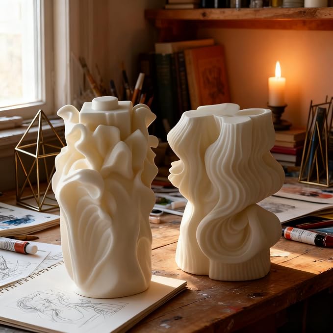 2 Pack 3D Wave Cylinder Silicone Candle Molds, Geometric Relief Pillar Mold | - Image 4