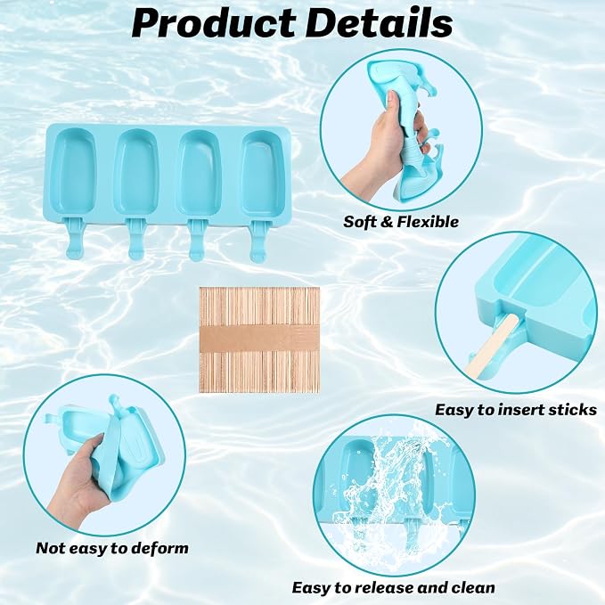 Popsicles Molds, Reusable Silicone Ice Pop Cream Cakesicle Maker Mold 4 Cavities - Image 3