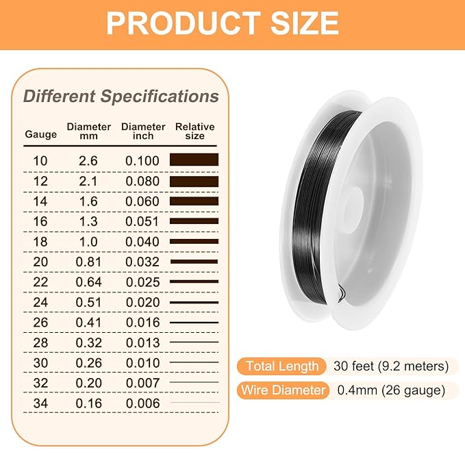 HARFINGTON 30ft Jewelry Wire, 26 Gauge (0.4mm) Brass Craft Soft Metal Tarnish Resistant Copper Beading Wire for Jewelry Making Supplies Crafting, Black