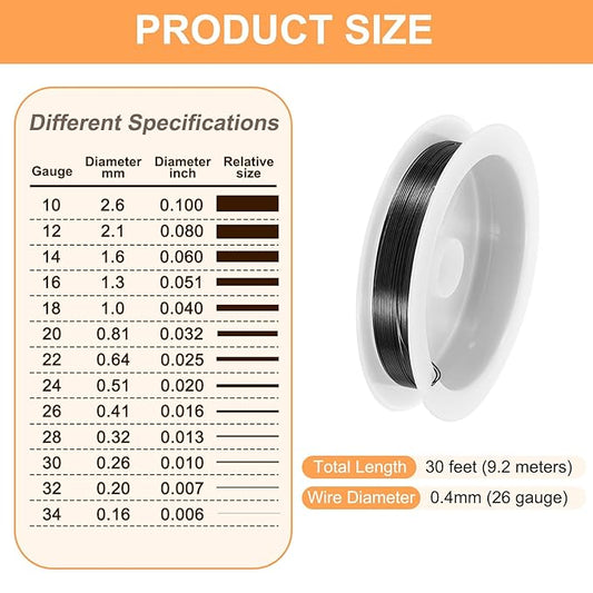 HARFINGTON 30ft Jewelry Wire, 26 Gauge (0.4mm) Brass Craft Soft Metal Tarnish Resistant Copper Beading Wire for Jewelry Making Supplies Crafting, Black