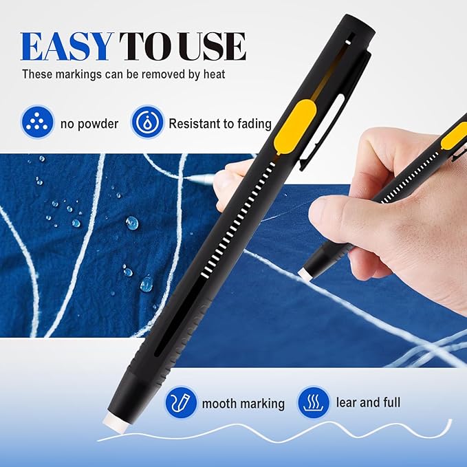 Heat Erasable Fabric Markers for Sewing, Quilting & Embroidery & DIY Crafts - Washable, Refillable DIY Chalk Pens for Cotton & Knitted Fabrics, Sewing Supplies (1 Pen + 20 Refills)