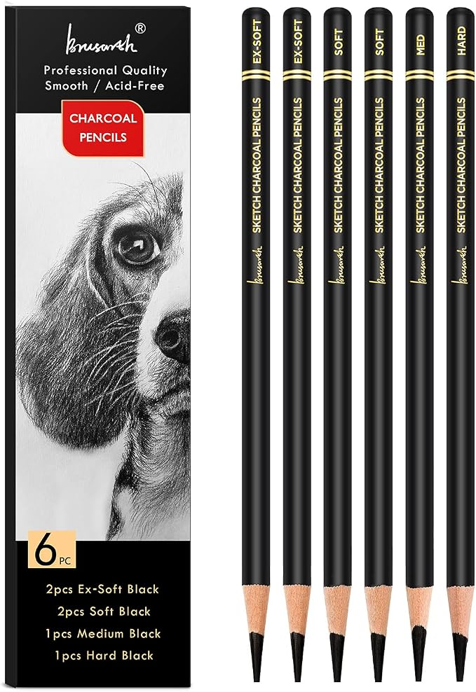 Brusarth Professional Charcoal Pencils Drawing Set by Brusarth