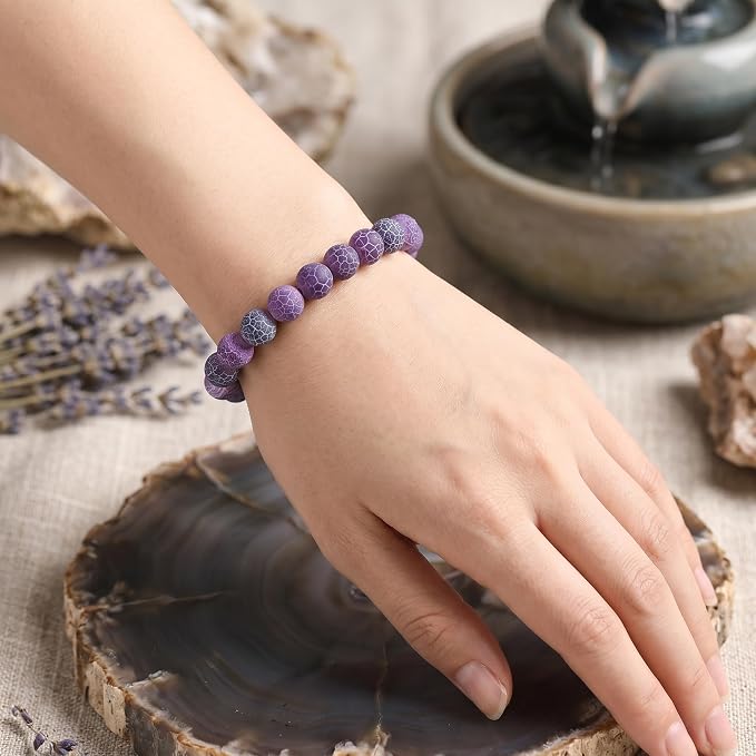 48pcs Natural Matte Purple Oxidized Gemstone Beads，8mm Frosted Round Loose - Image 6