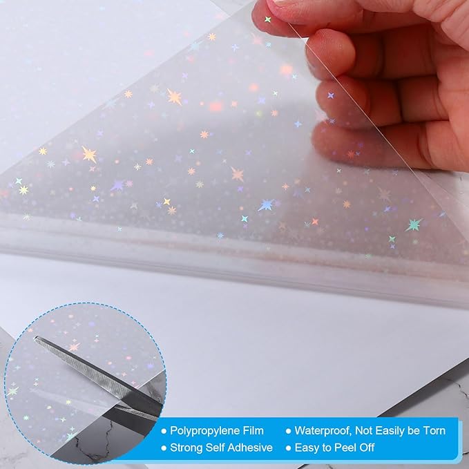 PATIKIL 8.3x5.8" Holographic Sticker Paper, 20Sheets A5 Polypropylene Self-Adhesive Transparent Waterproof Laminate Overlay Film for Photo Cards Scrapbook Decorations, Starlight