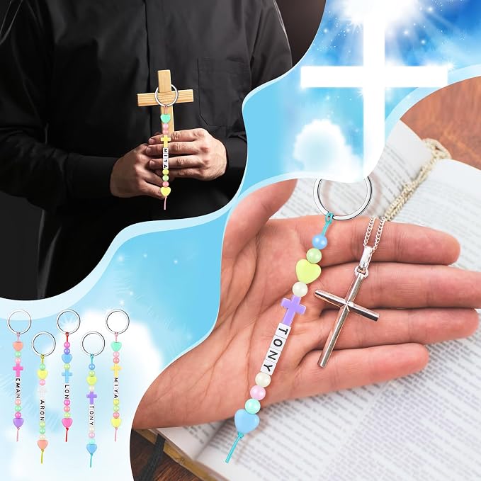 Landical 564 Pcs DIY Cross Bead Keychain Kit Christian Crafts Adjustable Name - Image 4