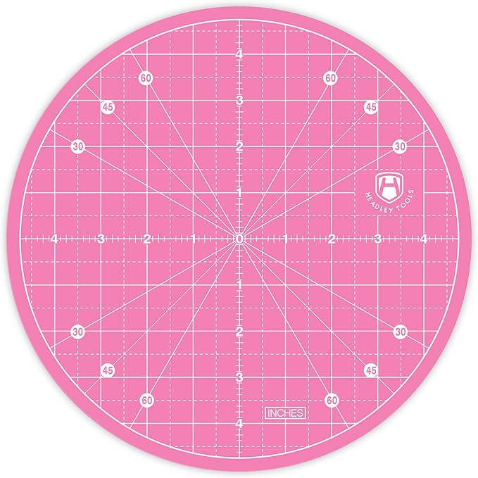 Headley Tools 10"x10" Round Rotating Cutting Mat, Self Healing Mat with 360-Degree Rotation & Anti-Slip Base, Sewing Board Cutting Mat Perfect for Fabric Quilting Leather Hobby Project, Pink