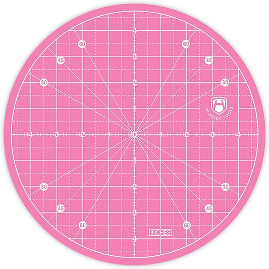 Headley Tools 10"x10" Round Rotating Cutting Mat, Self Healing Mat with 360-Degree Rotation & Anti-Slip Base, Sewing Board Cutting Mat Perfect for Fabric Quilting Leather Hobby Project, Pink