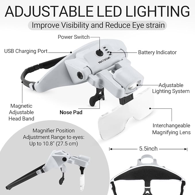 YOCTOSUN Magnifying Glass with Light, Rechargeable Headband Magnifier with 6 - Image 5