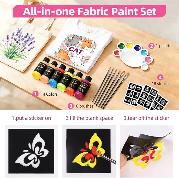 Colorful Permanent Fabric Paint, 14 Colors Soft Fabric Paint in Bottles - Image 6
