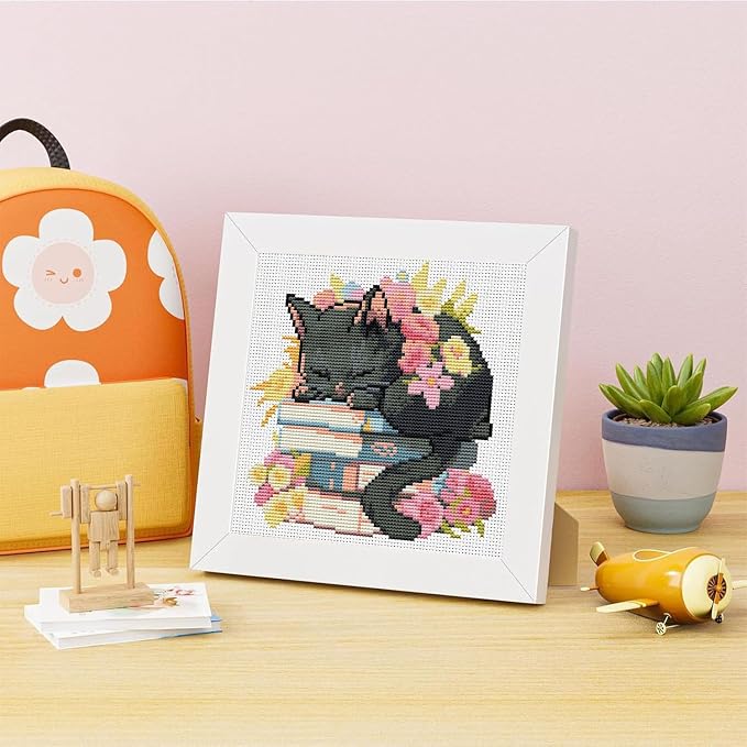 Black Cat Cross Stitch Kits For Beginner, Flowers Stamped Cross Stitch Kits - Image 2