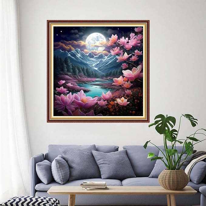 Funchey Stamped Cross Stitch Kits, DIY Cross Stitch Pattern for Adults Beginners Needlepoint Kits Embroidery Kit Arts and Crafts 11CT-Moonlight Scenery 18x18 inch