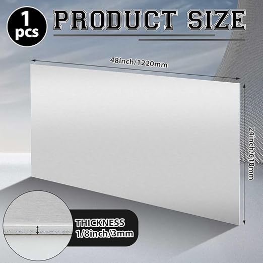 1 Pack 5052 Aluminum Sheet Metal 24" x 48" Aluminum Plate 1/8 (0.125'') Inch Thickness Rectangle Metal Panels for Industry Crafting Handcraft DIY Projects