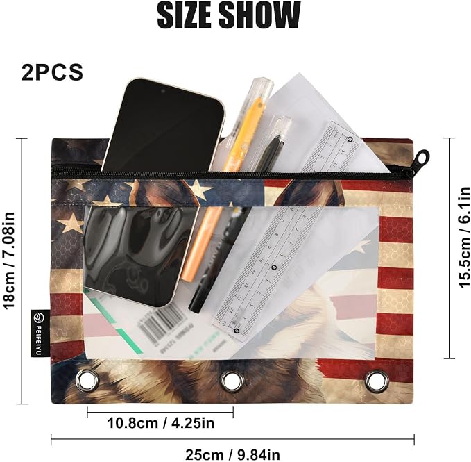 Dog German Shepherd American Flag Pencil Pouch - Image 3