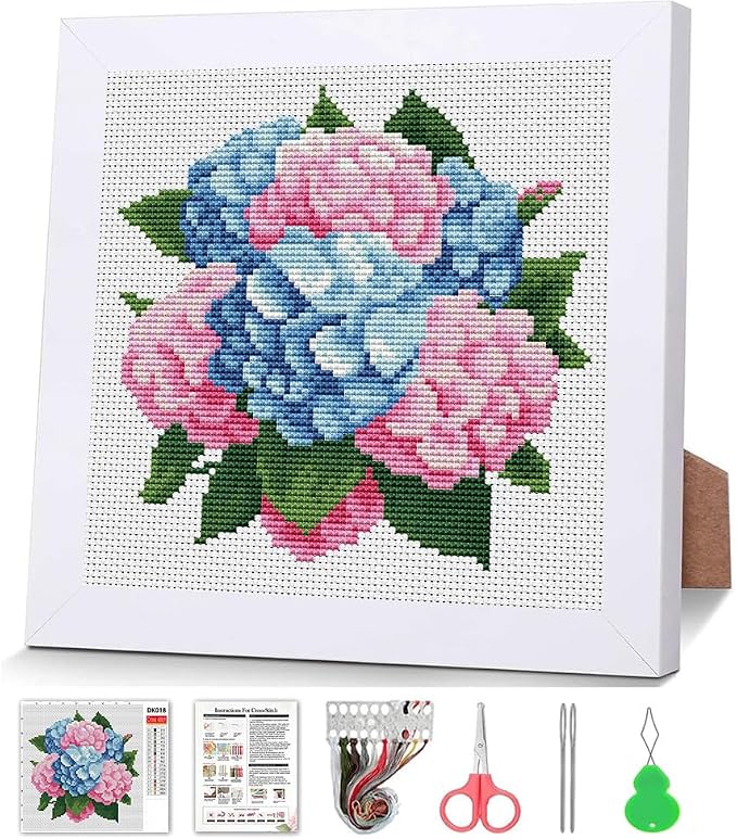 Hydrangea Cross Stitch Kits for Beginners, Flowers Stamped Cross Stitch for by VIGEGU