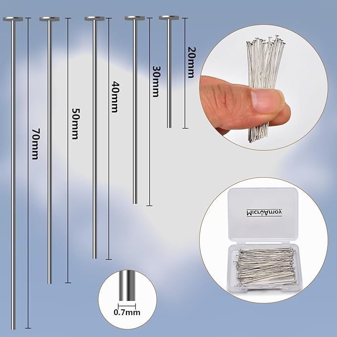 150pcs Silver Filled Flat Head Pins Non Tarnish Craft Earring Bracelet Jewelry Making Accessories Supplies (40mm (1.57in), Silver-Flat Head Pin)
