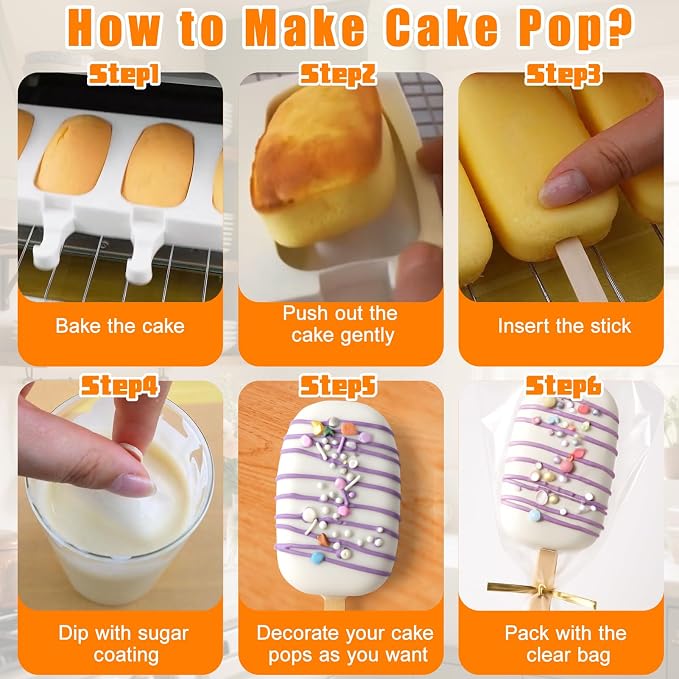 Mity rain 2 Pack Cake Pop Molds Silicone, 8 Cavity Reusable Cakesicle Molds | - Image 4