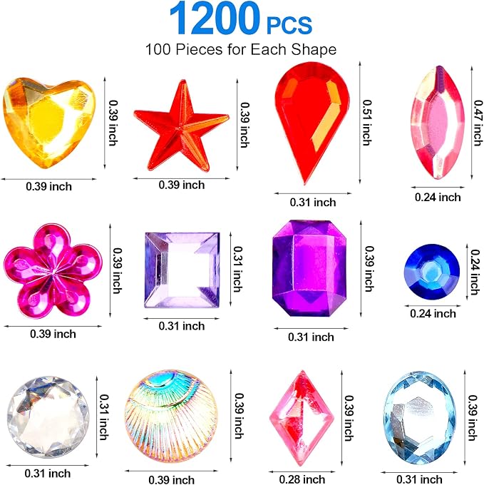 1200pcs Craft Gems Jewels Acrylic Flatback Rhinestones Bling Crystal Gemstone - Image 2