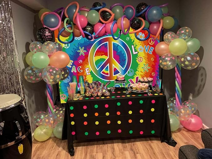 8X6FT 60's Hippie Theme Backdrop Peace Love Photography Background - Image 4