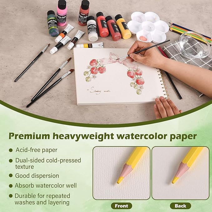 2-Packs 5"x7.5"Spiral Watercolor Paper Pad - 30 Sheets 140lb/300g Acid-Free Artist Paper | Tear-Line Perforated Pages for Framing & Mixed Media |Watercolor, Art Journaling (Adults, Students, Travel)