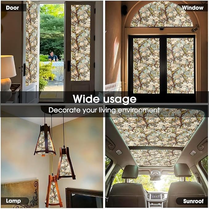 White Magnolia Floral Tree Light Blule Window Films Decorative Double-Side - Image 5