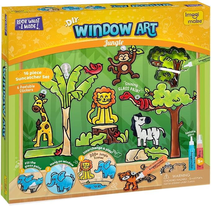 Imagimake Window Art Jungle | Low Mess Suncatcher Kit | 16 Pieces Glass by Imagimake