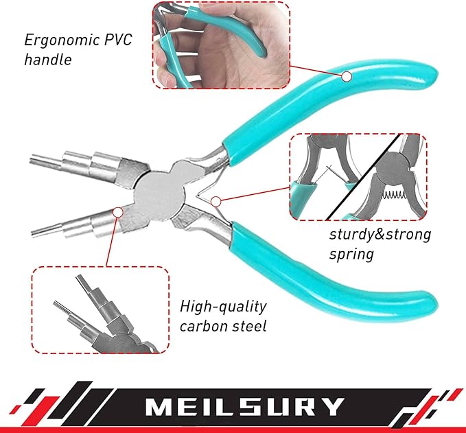 3-Piece jewelry pliers set includes a 6-in-1 bail making looping pliers, nylon jaw pliers, and Wire Looping and Bending plier tools for crafting, beading, and repairing