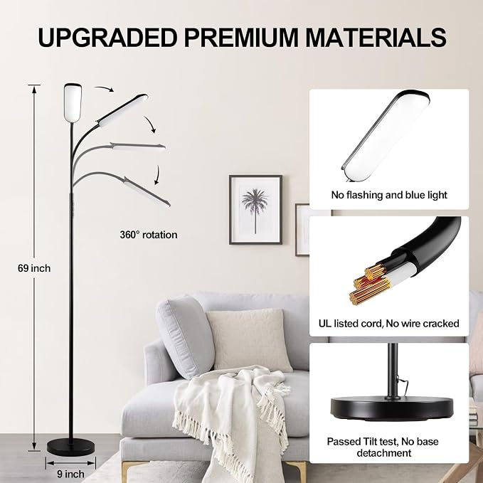 marctronic Floor Lamp 2 Pack, 18W 1800LM Bright LED Floor Lamp - Image 3