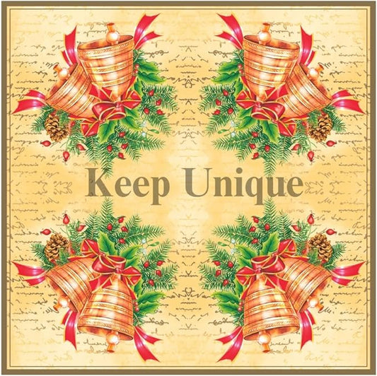 20-ct 13x13 Christmas Paper Decoupage Napkins, 3-Ply Servilletas Tissue Napkin for Dinner and Parties, Disposable Napkins (Bell)