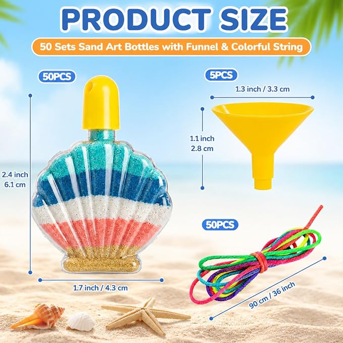 ZAVOOS 50 Pack Sand Art Bottles, Shell Shaped Plastic Craft Collection Bottle - Image 2