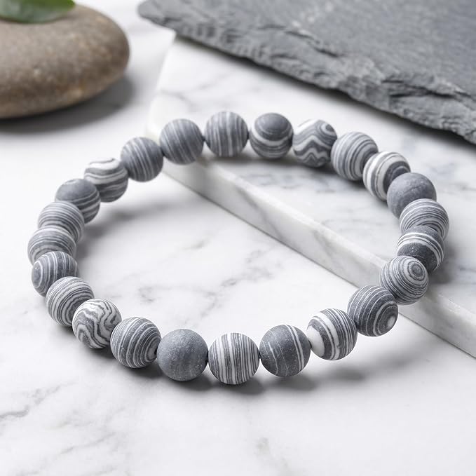 60pcs Natural Matte Black and White Malachite Gemstone Beads，6mm Frosted Round - Image 4