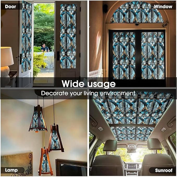 Grey Blue Geometric Modern Stained Glass Window Films Decorative Double-Side - Image 5