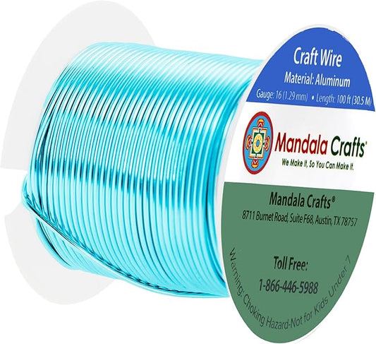 Mandala Crafts 16 Gauge Anodized Aluminum Craft Wire for Jewelry Making - 100 FT Colored Flexible Turquoise Wire - Bendable for Bonsai Armature Crafting Sculpting