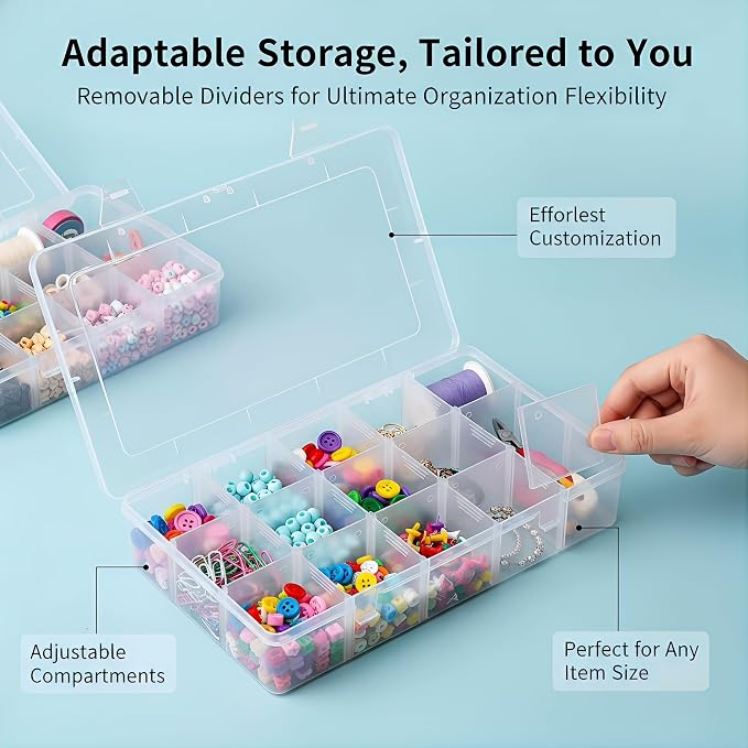 Umirokin 2 Pack 15 Grids Clear Plastic Organizer Box - Image 2