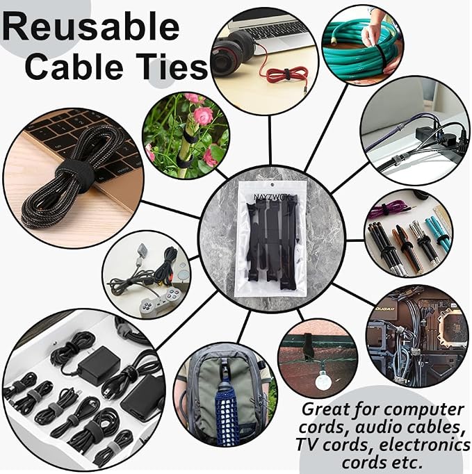 70pcs Cable Ties Reusable Black Wire Ties Cable Management Cord Ties Reusable - Image 4