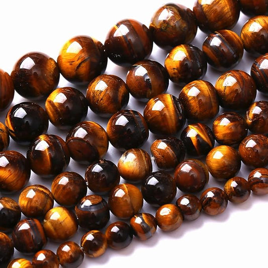 8MM Natural Iron Yellow Tiger Eye Stone Energy Healing Beads Round Loose Beads for Jewelry Making Bracelet 90pcs 2 Strands 32"